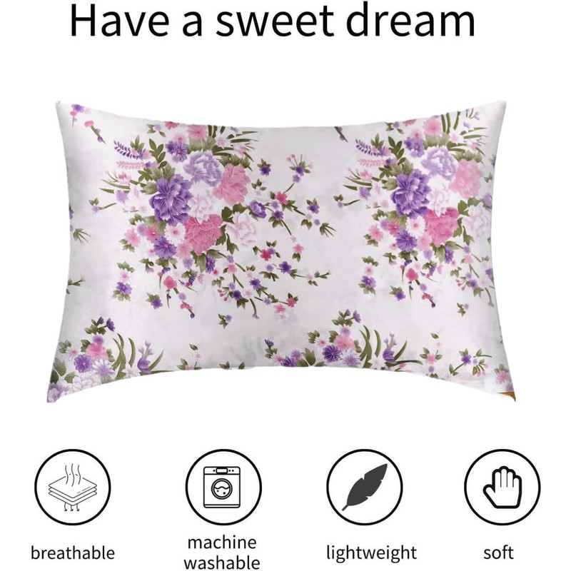 Satin Pillowcases for Hair and Skin 2 Pack - Flower