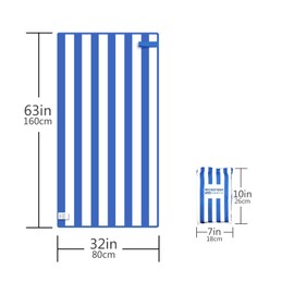 Ofrdncy Microfiber Beach Towel-Quick Fast Dry Super Bath Towels Absorbent Lightweight Pool Beach Blanket,Perfect for Travel Pool Swimming Bath Camping Yoga Gym Sports(RoyalBlue/WhiteStripe,63*32inch)