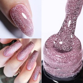 VERONNI Pink Glitter Gel Nail Polish: Reflective Shimmer, Diamond Nail Gel, Soak Off LED Lamp - DIY Manicure Salon For Nail Art (03)