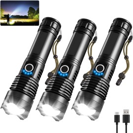 UUYEE 3Pack Rechargeable Flashlights High Lumens, Super Bright Flashlight, 5Modes LED Flashlight Rechargeable, Adjustable Tactical Flashlights High Powered, Flash Lights for Emergency Camping Home