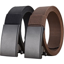 HAKUKU Cinturón Hombre 2Piezas, Cinturones para Hombre Casual, Cinturones de Golf, Hebilla Automática Ajustable Cinturón de Nailon