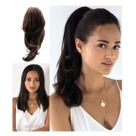 Soho Style Joann S14-19 inch Futura Jaw Clip in Claw Ponytail Extension Drawstring Hairpiece, Soft Mahogany Brown