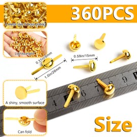 HAPY SHOP 360 Pcs Paper Fasteners 15 x 8 mm,Brass Fasteners Brass Brads for Paper Crafts,Scrapbooking, Card Making