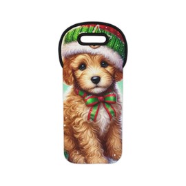 Queen of Wrap Puppy Christmas Wine Tote Bag, Festive Wine Carrier, Holiday Gift Bag, Pet Lover's Wine Tote, Wine Sleeve