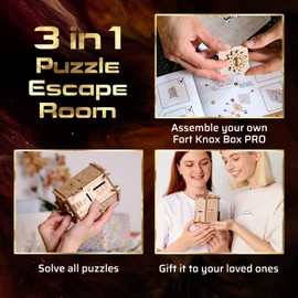 ESC WELT Fort Knox Box PRO 3D Puzzle Game - 3-in-1 Wooden Puzzle Box Game - Brain Teaser Puzzles - Gift Box Riddle Game - Puzzle Box for Children and Adults - 3D Wooden Puzzle - Easter Games Puzzle