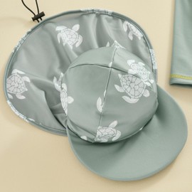 MAYUMMPY - Traje de baño para bebés y niños, con UPF 50+, juego de protección contra erupciones, estampado de delfín de tiburón, pantalones cortos, gorro y traje de baño, Bañador Turtle Green, 2-3T