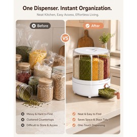 6-Compartment Rotating Grain Dispenser for Kitchen Storage – 360° Dry Food Organizer for Rice, Beans and Small Grains