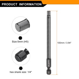 HARFINGTON Hex Head Wrench Drill Bit 5mm(H5) Metric 1/4" Hex Shank 4"(100mm) Length S3 Steel Magnetic Impact Drivers Screwdriver Bit Industrial Grade Hexagon Electric Drill Bits