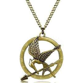 Mocking jay Hunger games like necklace Antique gold, Bird on Arrow. Adjustable Chain.