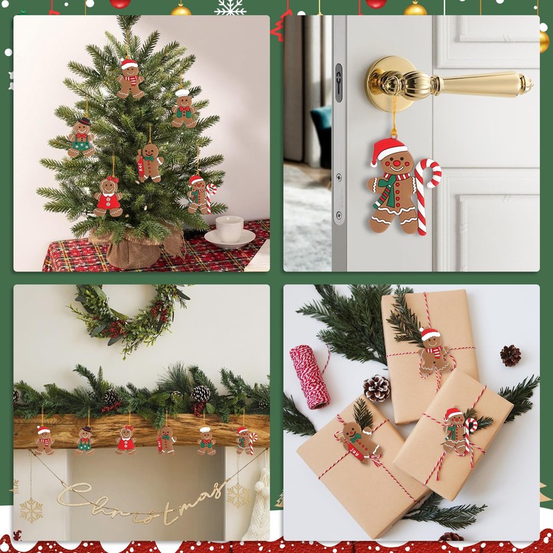 12PCS Gingerbread Ornaments, Ginger Man Ornament with Strings, Gingerbread Man