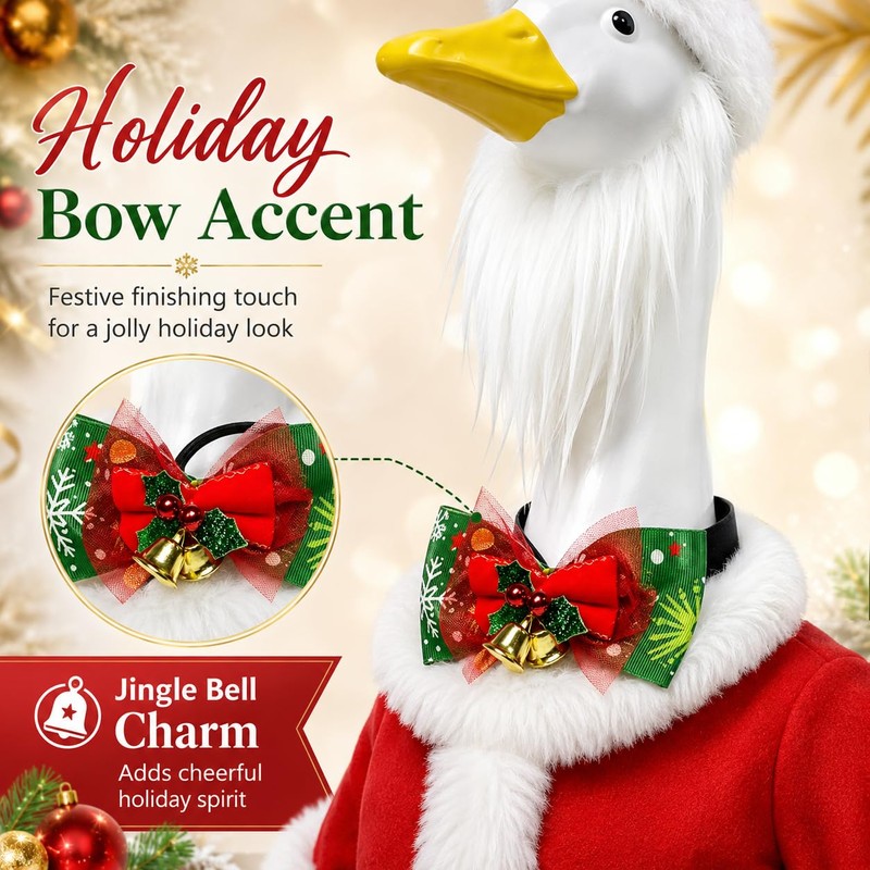 23" Christmas Porch Goose Outfits, Santa Goose Clothes with Bowtie