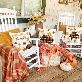 Cirzone Autumn Decorative Autumn Cushion Cover 45 x 45 cm Set of 4 Maple Leaf Pumpkin Autumn Decorative Cushion Autumn Decoration for Home Garden Sofa Bedroom