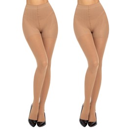 MANZI Women's Compression Tights 10-15 mm/Hg, Shape Tights Opaque with Tummy Control and Butt Lifting, Figure-Shaping Support Tights, 50 Denier, 2 Pairs, 2 pairs of natural