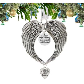 LYPER Loss of Dad Gift Angel Wings Memorial Christmas Ornaments, Sympathy Gifts - I Have a Angel Watching Over Me I Call -A Piece of My Heart Is in Heaven Christmas Decorations for Loss of Loved One