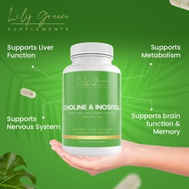 Lily Green Choline & Inositol Capsules | 500mg of Inositol & Choline Supplement Per Serving | Liver Support Supplements for Healthy Metabolism | 90 Vegan Capsules | Made in UK