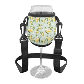 WHOSGNIHT Lemon Frangipani Stemless Wine Glass Insulator Lanyard Adjustable Wine Glass Sleeve with Neck Strap Hand Free Drink Holder for Cocktail Festival
