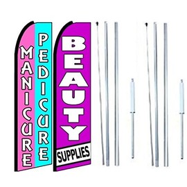 OnPoint Wares Manicure Pedicure Beauty Supplies King Flag Sign With Complete Hybrid Pole set - Pack of 2