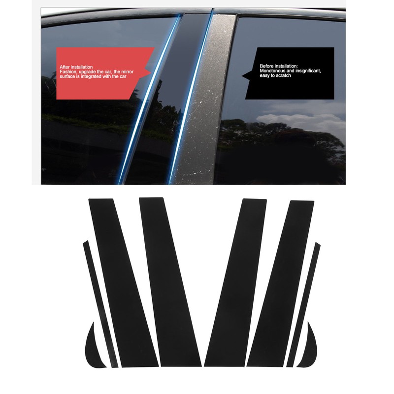 8pcs Pillar Post Trim Kit 4D Style Gloss Black Side