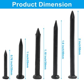 BokWin 60 Pack 1 Inch (25mm) Hardware Nails - Carbon Steel Masonry Nails with Pointed Tip for Wood, Concrete & Hanging | Heavy Duty Black Cement for Frames, Plaster & DIY Projects
