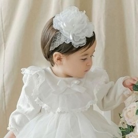 Kenjudess Baby Girl Headband Floral White Lace Baptism Christening Hairband Elastics Soft Head Wrap for Toddlers Hair Accessories for Infants Kids Shower Birthday Wedding Party (Style 10)