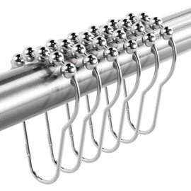 Titanker Shower Curtain Hooks Rings, Rust-Resistant Metal Shower Curtain Hooks for Bathroom Shower Rods Shower Hooks Shower Rings for Curtain - Set of 12, Chrome