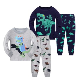 Little Boys Dinosaur Pyjamas Sets Cotton Long Sleeved Christmas Pjs for Kids Pajamas 2-7 Years Sleepwear - 4-Piece