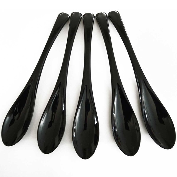 Made in Japan, Easy to Eat Spoons, Large, Black, Set