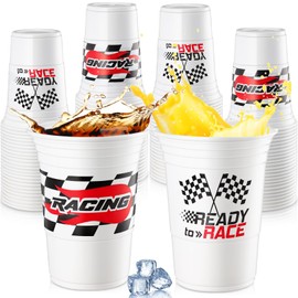 Norme 48 Pcs Checkered Flag Party Supplies Bulk 16 oz Race Car Cups Red Checkered Flag Thick Plastic Cup for Race Car Birthday Party Checkered Racing Party Sports Themed Birthday Party