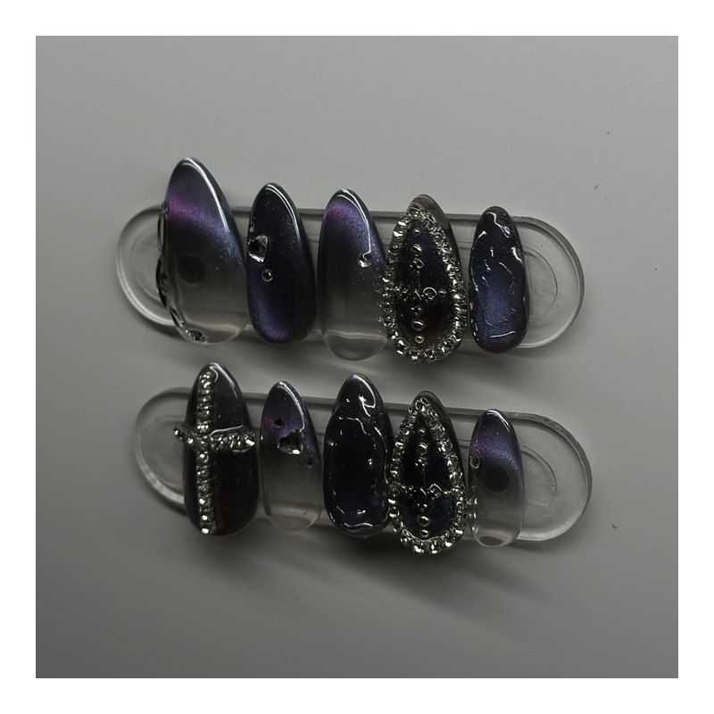 Double Cross Handmade Nail Tips - Long Coffin / 더블