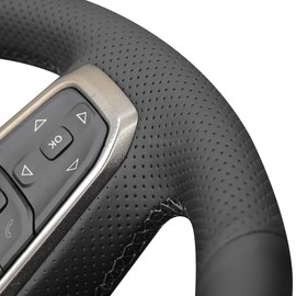 MEWANT - Funda para volante de piel negro con puntada a mano para Dodge Ram 1500 2019-2023, accesorios para volante para Dodge Ram (sin protuberancias)