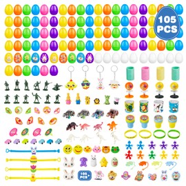 Anpro 105 Pcs Easter Eggs Filled,Easter Egg Hunt Kit,Easter Games Gifts and Party Bag Fillers for Kids,Pull Back Cars Toys,Basket Stuffers Fillers,Eggs Hunt