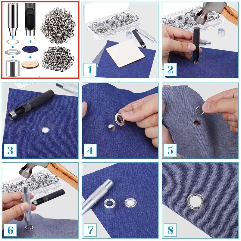 Grommet Tool Kit with 605 Pieces, 1/2 Inch Eyelets and