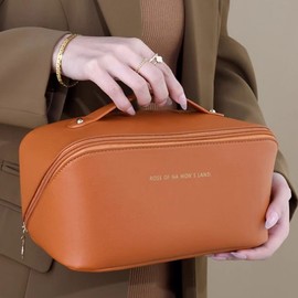 Portable Travel Cosmetic Pouch Large Capacity Makeup Bag Waterproof Pouch Storage Bag Brown Bag 2ea