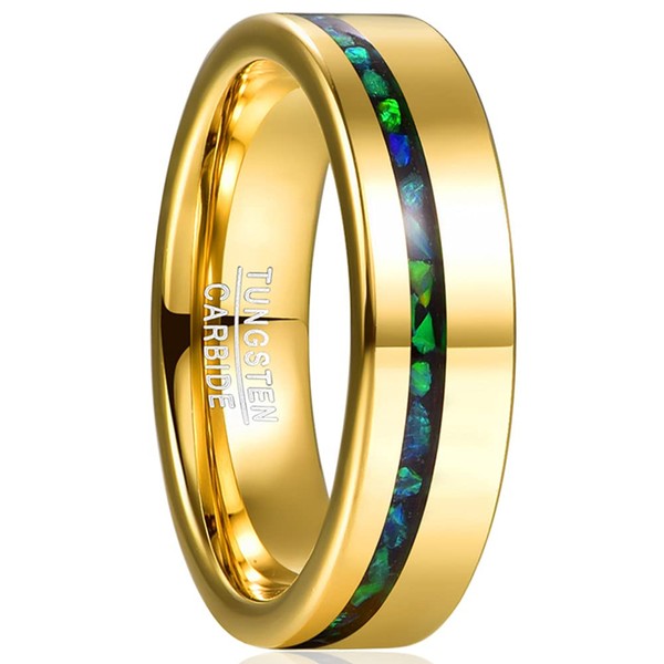 NUNCAD 6mm Men's Gold Tungsten Wedding Band Inlaid with Crushed