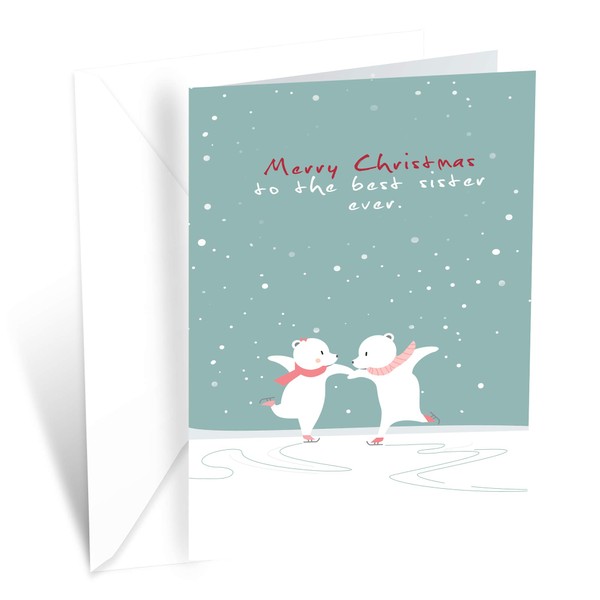 Prime Greetings Christmas Card Sister, Made in America, Eco-Friendly, Thick Card Stock with Premium Envelope 5in x 7.75in, Packaged in Protective Mailer