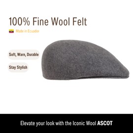 Bigalli Ascot Cap Newsboy Hats for Men Newsboy Cap 100% Fine Wool Felt Confortable Soft Crushable Water Repellent | Grey Melange Size L | Hand Made | Boinas para Hombre