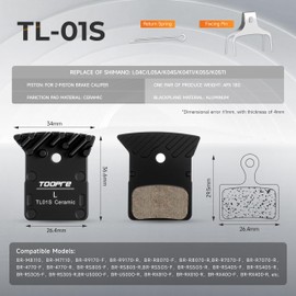 2 Pair Ceramic Bike Disc Brake Pads with Cooling Fin, Alloy Backplate, Mountain Bike Brake Pads for SHIMANO LO4C/L05A/KO4S/105/GRX/SLX M7100/XTR M9100/DEORE XT M8100/ DURA-ACE/ULTEGRA/TIAGRA/METREA