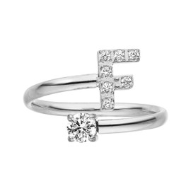 Purelei® Letter Ring - Women's Ring Made of Durable Stainless Steel - Waterproof Rings - Adjustable Rings from Size 50 to 60 - Fashion Jewellery for Your Individual Look, Gemstone, Cubic Zirconia