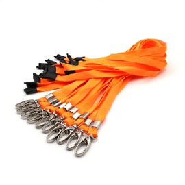 10 Pack Orange Lanyards for ID Badges with Safety Breakaways and Metal Lobster Clips