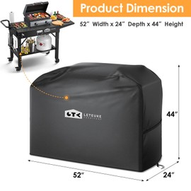 Leteuke Grill Cover for Outdoor Grill, Heavy Duty Waterproof 52inch BBQ Cover with Adjustable Straps, UV & Fade Resistant Barbecue Gas Grill Cover, Black
