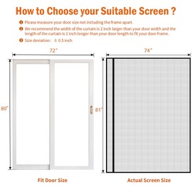 wohomzy Magnetic Screen Door Fits Door Size 72" x 80", Screen Size 74" x 81", Reversible Left Right Side Opening,Top Middle Anti-Tearing Mesh Net Curtain with Magnet,Black