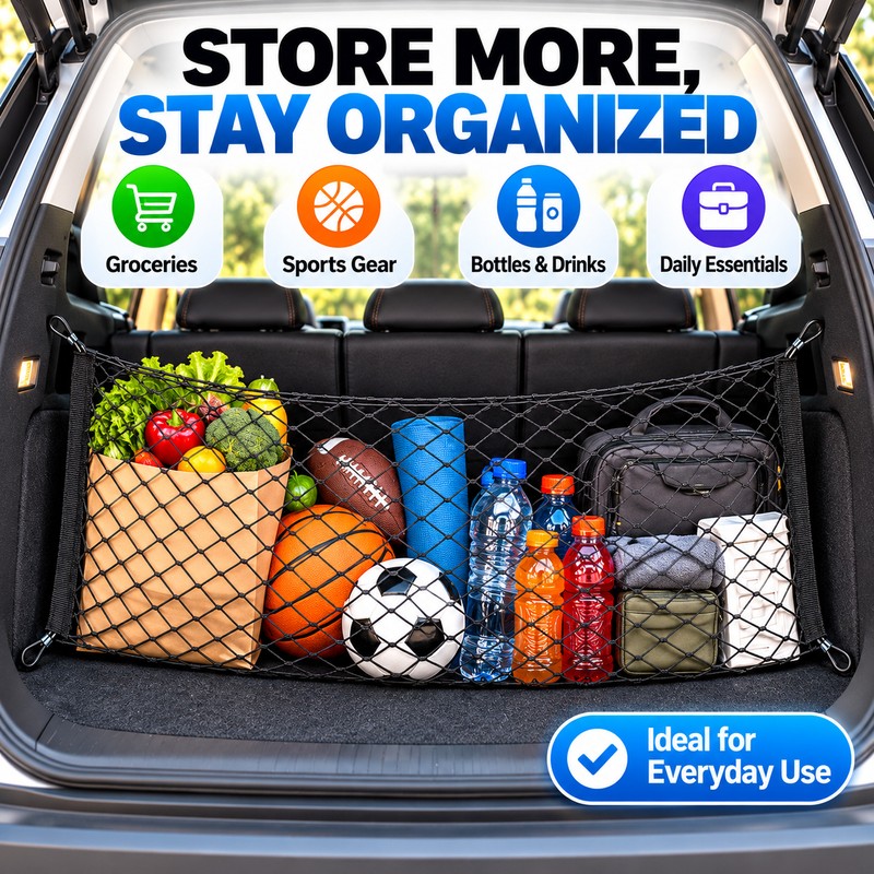 Car Trunk Cargo Net Organizer for Groceries & Luggage –