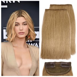 2 Pcs Short Hair Extensions, Human Hair Clip in Extensions for Women 8 Inch Honey Blonde