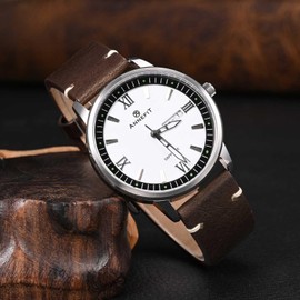 ANNEFIT Genuine Leather Watch Band, 0.7 inch (18 mm), 0.8 inch (20 mm), 0.9 inch (22 mm), Military Leather Watch Strap, Quick Release, 24 mm, Leather