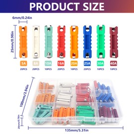 TYBYBB 120 pieces torpedo fuses, car fuse set, melting fuses 5A 8A 10A 16A 20A 25A 30A 40A torpedo fuses, with plastic storage box for vintage cars