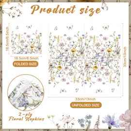 Nuanchu 50 Pack Floral Cocktail Napkins Wildflower Paper Napkins Butterfly Dinner Hand Napkin Guest Classical Flower Decorative Towels 13 x 13 Inch for Wedding Bridal Birthday Tea Party