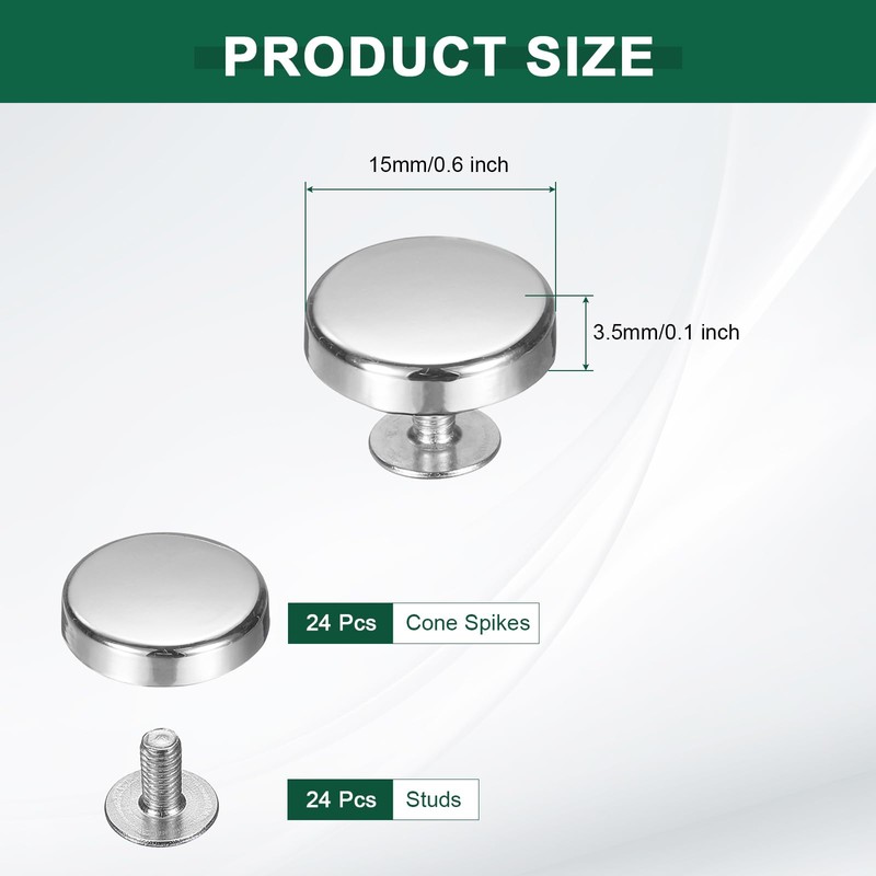 sourcing map 24 Pcs Flat Head Button Stud 15mm Screw