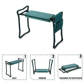 Villelei Garden Kneeling Chair & Seat + Gardening Tote Bag Combo with Soft EVA Foam Padding for 330 lbs, Foldable Kneeling Stool, Gardening Tools Organizer Tote Bag Lawn Yard Bag with 8 Pockets