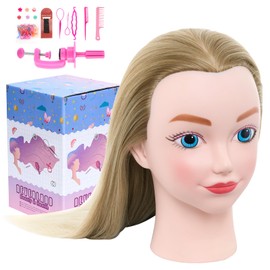 Neverland Hairdressing Head Real Hair 20 Inch 100% Synthetic Hair Practice Head Training Head Hairdressing Head Makeup Head Styling with Table Clamp and Hair Braiding Set