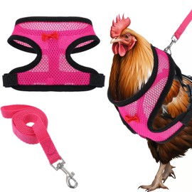 Adjustable Chicken Leashes and Harnesses Set, Double Adjustment Chicken Harness Comfortable Nylon Chickens Vest with 1m Leash for Hens, Ducks, Geese, Small Pets (Pink, M)